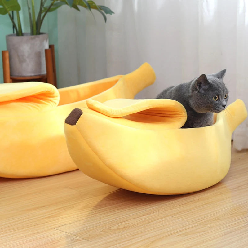 Cozy Banana Cat Bed House – Warm Plush Pet Nest & Cushion