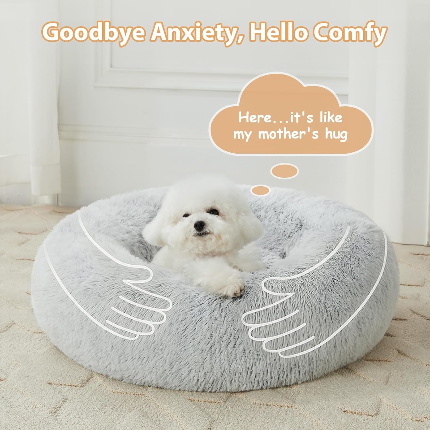Calming Donut Pet Bed – Plush Faux Fur Anti-Anxiety Bed for Small Dogs & Cats