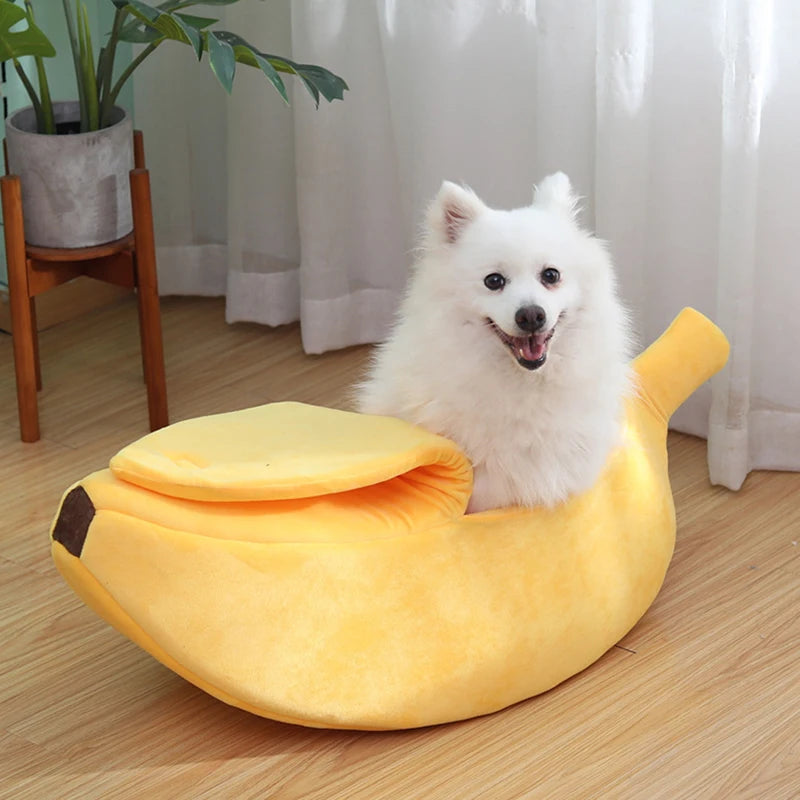 Cozy Banana Cat Bed House – Warm Plush Pet Nest & Cushion