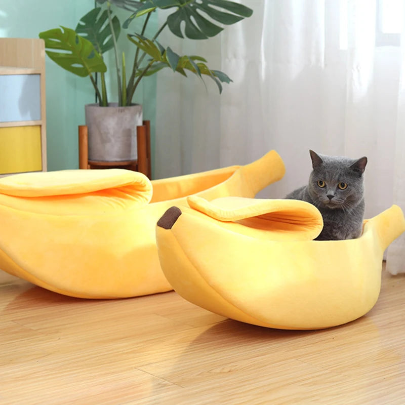 Cozy Banana Cat Bed House – Warm Plush Pet Nest & Cushion