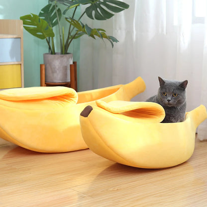 Cozy Banana Cat Bed House – Warm Plush Pet Nest & Cushion