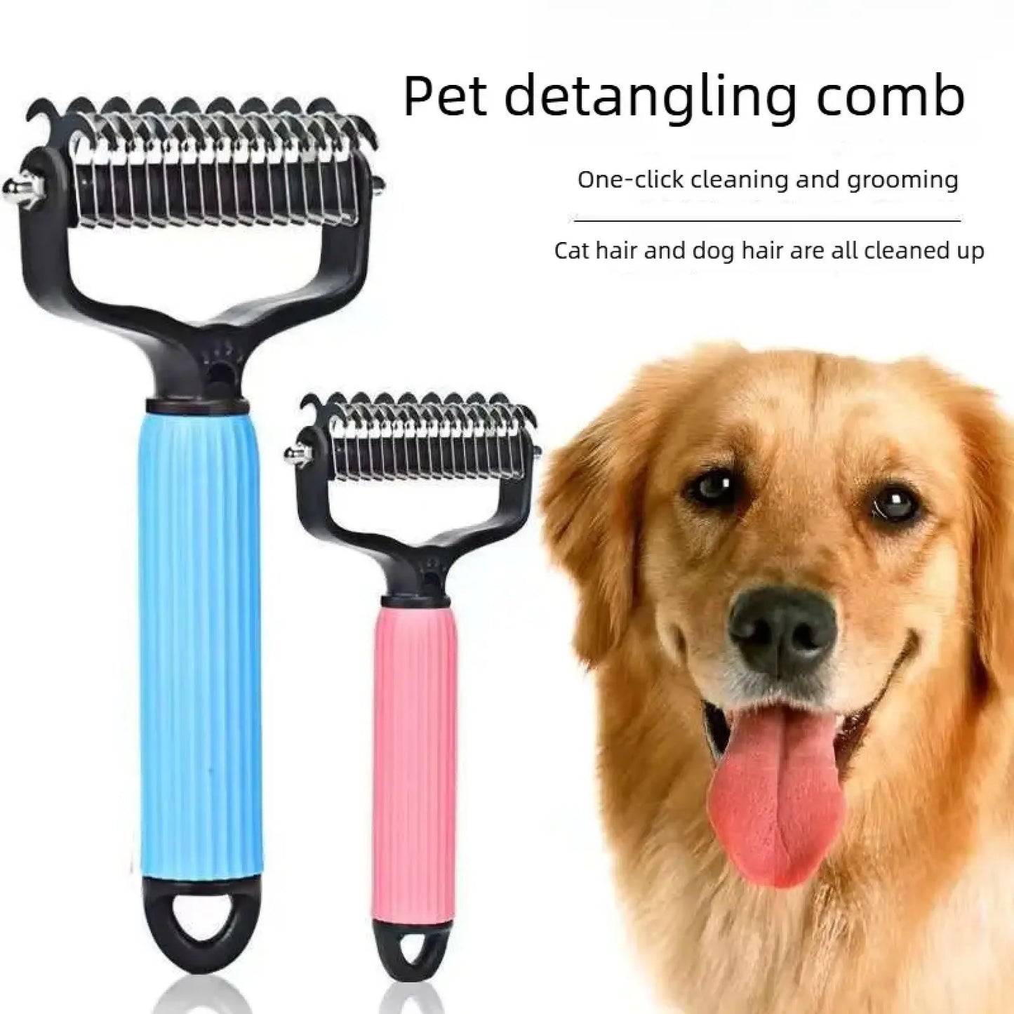 Professional Pet Grooming Tool - Universal Double-Sided Detangling Comb for Dogs, Stainless Steel Design for Effective Shedding and Matted Hair Management, Essential Daily Coat Care Supplies.