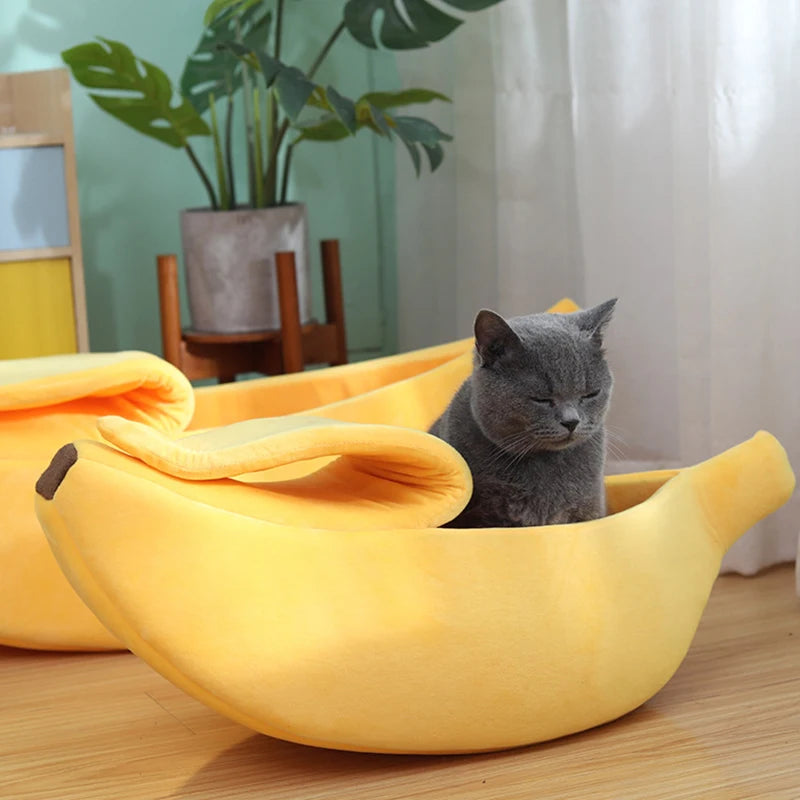Cozy Banana Cat Bed House – Warm Plush Pet Nest & Cushion