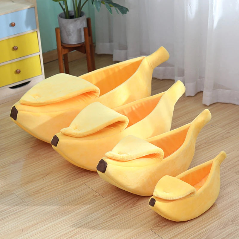 Cozy Banana Cat Bed House – Warm Plush Pet Nest & Cushion