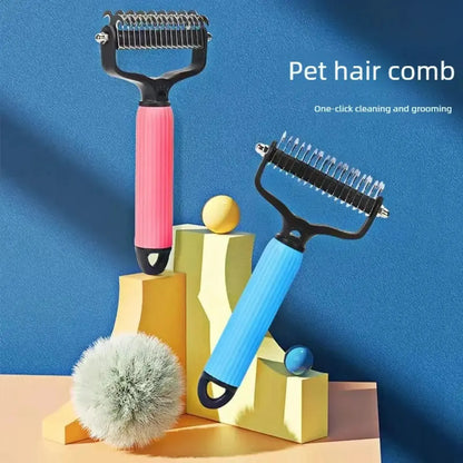 Professional Pet Grooming Tool - Universal Double-Sided Detangling Comb for Dogs, Stainless Steel Design for Effective Shedding and Matted Hair Management, Essential Daily Coat Care Supplies.