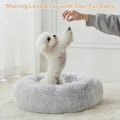 Calming Donut Pet Bed – Plush Faux Fur Anti-Anxiety Bed for Small Dogs & Cats