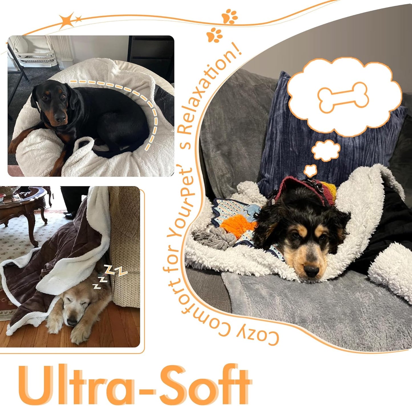 Large Fluffy Fleece Dog Blanket (50"x60") – Soft Washable Couch & Bed Cover