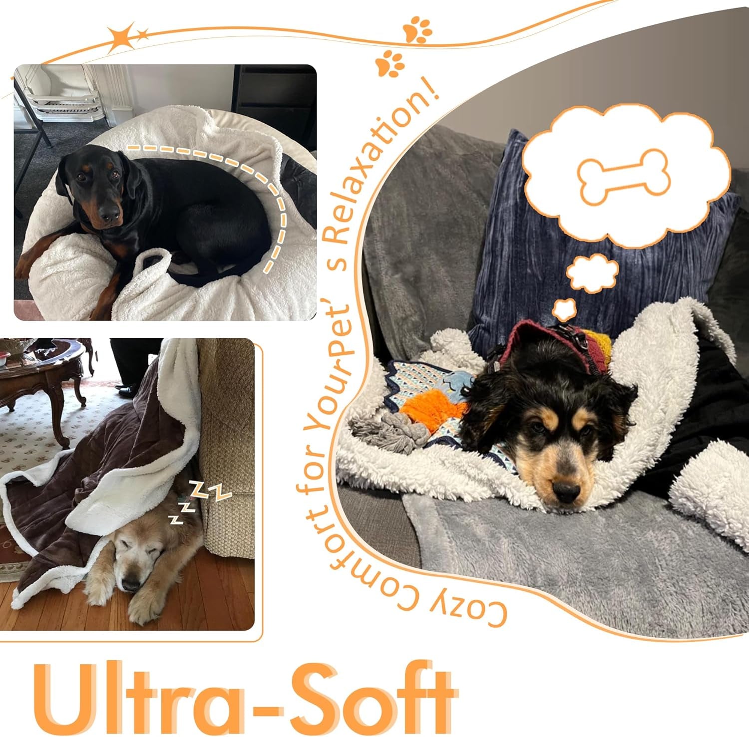 Large Fluffy Fleece Dog Blanket (50"x60") – Soft Washable Couch & Bed Cover