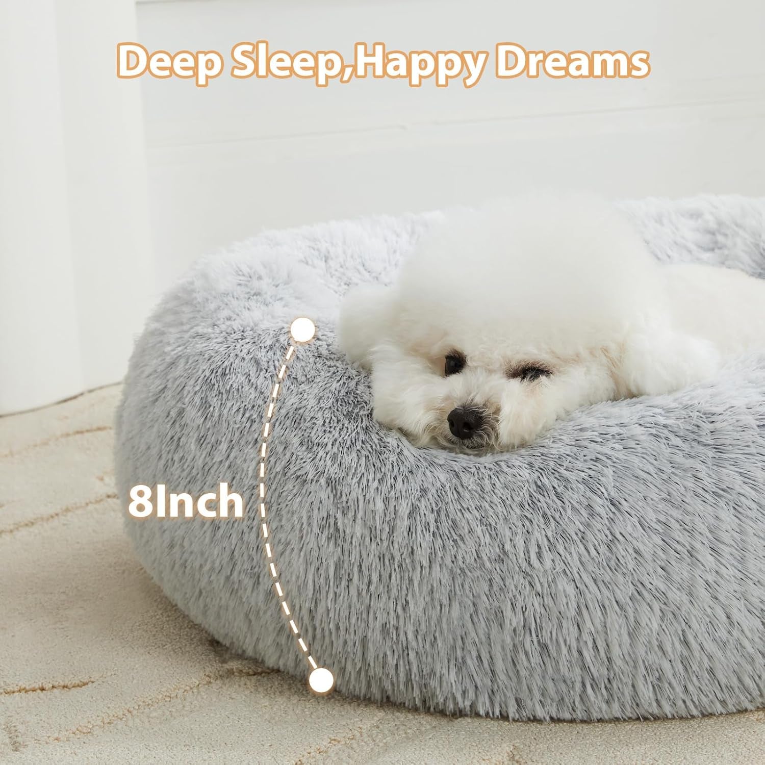 Calming Donut Pet Bed – Plush Faux Fur Anti-Anxiety Bed for Small Dogs & Cats