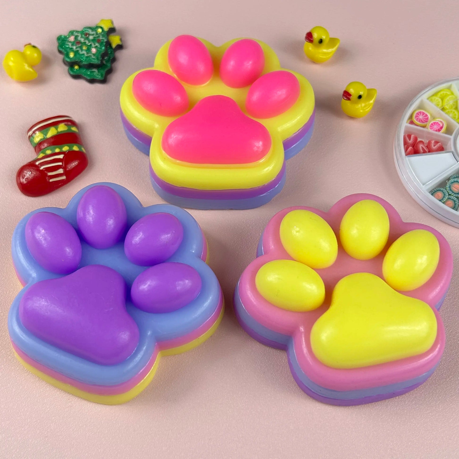 3-Pack Cat Paw Squishies - Soft Sensory Stress Relief Toys in Gradient Blue, Dreamy Purple, and Clear Designs for Portable Relaxation and Ideal Gifts for Teenage Girls