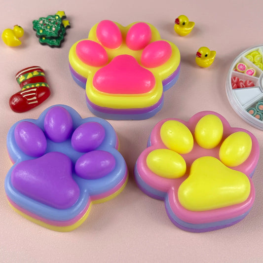 3-Pack Cat Paw Squishies - Soft Sensory Stress Relief Toys in Gradient Blue, Dreamy Purple, and Clear Designs for Portable Relaxation and Ideal Gifts for Teenage Girls