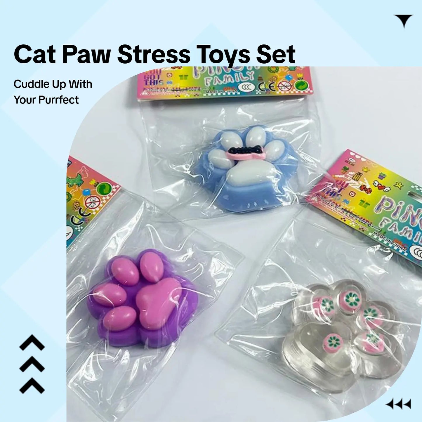3-Pack Cat Paw Squishies - Soft Sensory Stress Relief Toys in Gradient Blue, Dreamy Purple, and Clear Designs for Portable Relaxation and Ideal Gifts for Teenage Girls