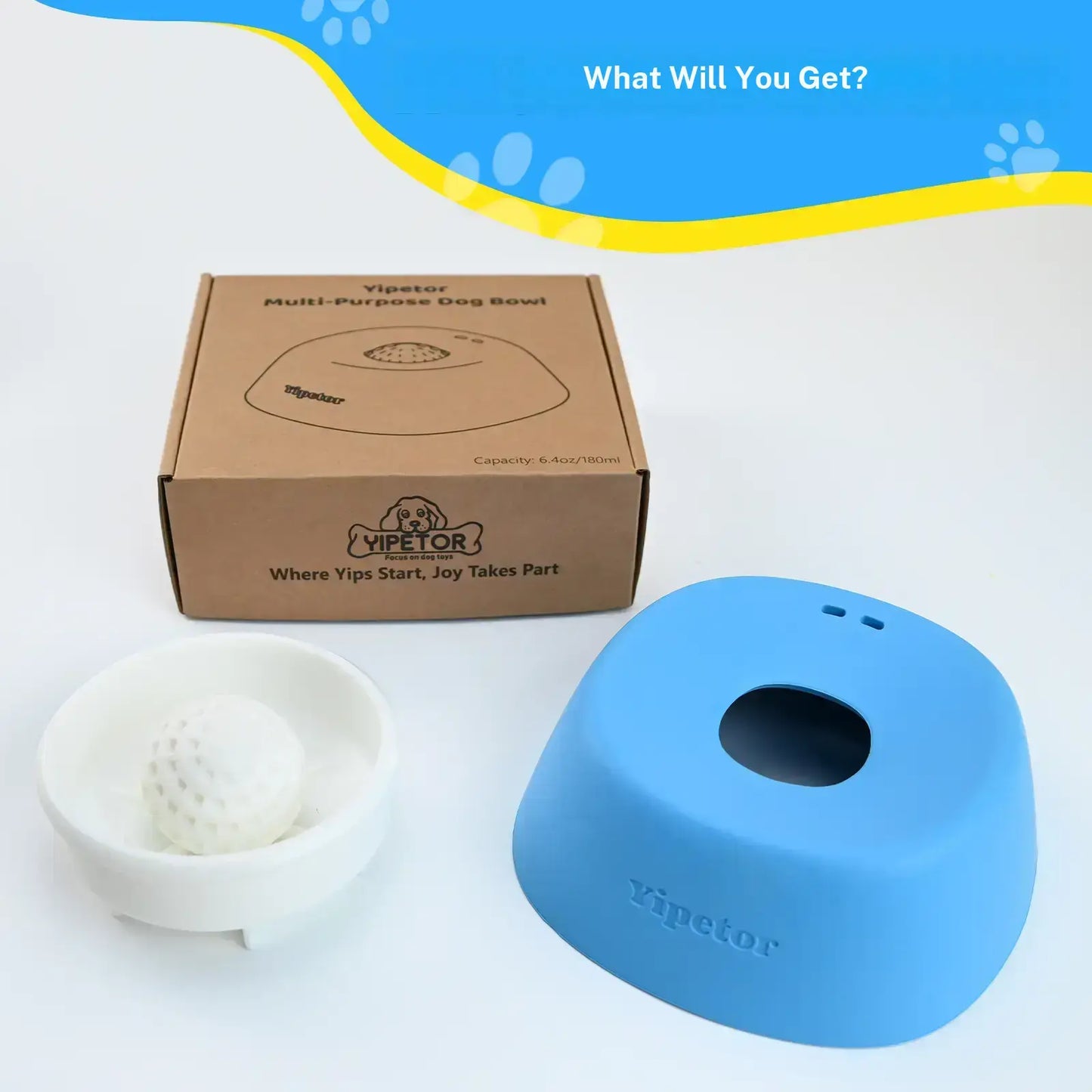 Yipetor Slow Feeder Dog Bowls for Liquid Treat, Free Gift, Buy 2 Get 1 [Built in Rolling Ball] No Spill Bone Broth Dog Licking Bowl, Multi Purpose Puppy Yogurt Feeder Bowl for All Breeds Dietary Supplement/Post Op Nutrition Feeding